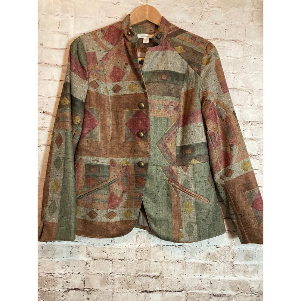 Coldwater Creek Jacket Womens 12 Muted Rust Aztec Navajo Printed Button Up Artsy